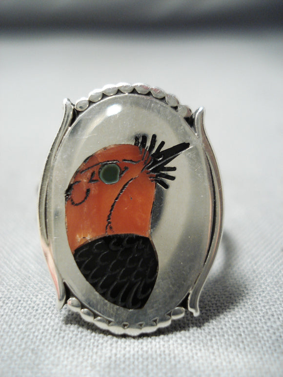 Impressive Vintage Zuni Coral Sterling Silver Ring Native American Old-Nativo Arts