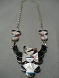 Intricate! Vintage Zuni Native American Turquoise Inlay Sterling Silver Necklace-Nativo Arts