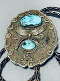 Sensational Vintage Native American Navajo Kingman Turquoise Sterling Silver Bolo-Nativo Arts