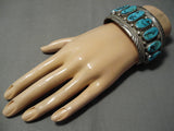 Magnificent Vintage Native American Navajo Turquoise Sterling Silver Cuff Bracelet Old-Nativo Arts