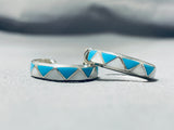 Wonderful Vintage Native American Navajo Turquoise Sterling Silver Hoop Earrings-Nativo Arts