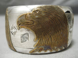 Completely Hand Carved Vintage Native American Navajo Gold Sterling Silver Eagle Bracelet-Nativo Arts