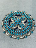 Exquisite Vintage Native American Zuni Blue Gem Turquoise Sterling Silver Pin-Nativo Arts