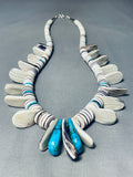Native American One Of The Most Unique Santo Domingo Turquoise Shell Sterling Silver Necklace-Nativo Arts