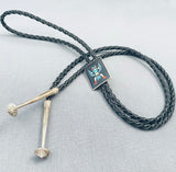 Harlan Coonsis Vintage Native American Zuni Turquoise Sterling Silver Knifewing Bolo Tie-Nativo Arts