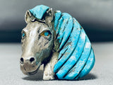 Native American One Of The Most Unique Ever Vintage Navajo Turquoise Horse Sterling Silver Ring-Nativo Arts