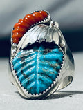 Magnificent Native American Zuni Turquoise Sterling Silver Ring Signed-Nativo Arts