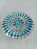 Dazzling Native American Navajo Signed Turquoise Cluster Sterling Silver Tommy Lowe Pin-Nativo Arts