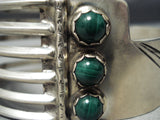 Roger Skeet Vintage Native American Navajo Malachite Sterling Silver Bracelet-Nativo Arts
