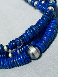 One Of The Best Native American Navajo Lapis Sterling Silver Necklace-Nativo Arts