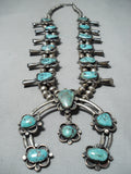 Huge Vintage Native American Navajo Diamond Turquoise Sterling Silver Squash Blossom Necklace-Nativo Arts