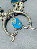 Rare Gilbert Turquoise Vintage Native American Navajo Sterling Silver Squash Blossom Necklace-Nativo Arts