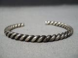 Intricately Hand Woven Vintage Native American Navajo Sterling Silver Coil Bracelet Old-Nativo Arts
