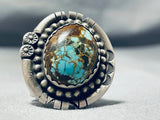 Amazing Vintage Native American Navajo #8 Turquoise Mine Sterling Silver Ring-Nativo Arts