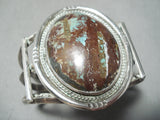 Huge Vintage Native American Navajo Domed Bisbee Turquoise Sterling Silver Bracelet Old-Nativo Arts