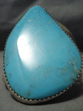 Stunning Vintage Native American Navajo Deep Blue Sea Turquoise Sterling Silver Bracelet-Nativo Arts