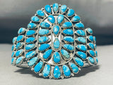Oph Moses Native American Navajo Old Kingman Turquoise Cluster Sterling Silver Bracelet-Nativo Arts