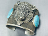 Massive 135 Gram Buffalo Head Native American Navajo Turquoise Sterling Silver Bracelet-Nativo Arts