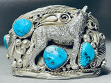 Native American Tommy Yazzie Howling Coyote Turquoise Sterling Silver Bracelet-Nativo Arts