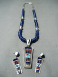 Native American Important Pat Edaaki Lapis Turquoise Sterling Silver Inlay Necklace-Nativo Arts