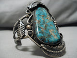 Museum Quality Vintage Native American Navajo Aqua Blue Turquoise Sterling Silver Bracelet Old-Nativo Arts