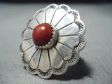 Danny Mike Navajo Coral Sterling Silver Ring Native American-Nativo Arts
