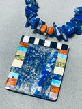 Native American Complex Vintage Santom Domingo Lapis Inlay Sterling Silver Necklace-Nativo Arts
