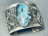 Spectacular Native American Navajo Blue Diamond Turquoise Sterling Silver Bracelet Signed-Nativo Arts