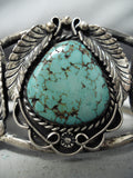 Intense Vintage Native American Navajo Carico Lake Turquoise Sterling Silver Leaf Bracelet-Nativo Arts