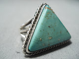 Unique Vintage Native American Navajo Green Turquoise Triangle Sterling Silver Ring Old-Nativo Arts