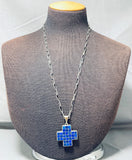 Native American One Of The Most Unique Cross Lapis Sterling Silver Necklace Old-Nativo Arts