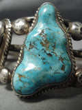 Heavy Thick Vintage Native American Navajo Carico Lake Turquoise Sterling Silver Bracelet Old-Nativo Arts