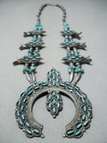 So Unique Vintage Zuni Native American Navajo Turquoise Sterling Silver Squash Blossom Necklace-Nativo Arts
