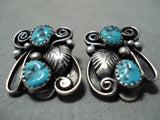 Detailed Vintage Native American Navajo Blue Turquoise Sterling Silver Earrings-Nativo Arts
