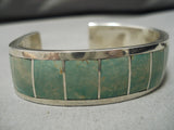 Superior Vintage Native American Navajo Royston Turquoise Inlay Sterling Silver Bracelet-Nativo Arts