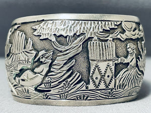 Works Of Intricacy Vintage Native American Navajo Rug Sterling Silver Wide Bracelet-Nativo Arts
