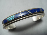 Marv Thompson Vintage Native American Navajo Lapis And Turquoise Sterling Silver Bracelet-Nativo Arts