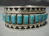 Museum Native American Navajo Squared Turquoise Sterling Silver Geomtric Bracelet-Nativo Arts