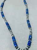 Very Detailed Native American Navajo Turquoise Lapis Sterling Silver Basket Bead Necklace-Nativo Arts
