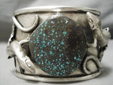 One Of Most Detailed Native American Turquoise Sterling Silver Gecko Bracelet-Nativo Arts