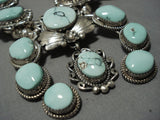 Carico Lake Turquoise Vintage Native American Navajo Sterling Silver Squash Blossom Necklace-Nativo Arts