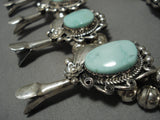 Carico Lake Turquoise Vintage Native American Navajo Sterling Silver Squash Blossom Necklace-Nativo Arts