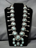 Carico Lake Turquoise Vintage Native American Navajo Sterling Silver Squash Blossom Necklace-Nativo Arts