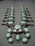 Carico Lake Turquoise Vintage Native American Navajo Sterling Silver Squash Blossom Necklace-Nativo Arts