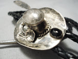 Rare Handmade Cowboy Hat Vintage Navajo Sterling Silver Native American Bolo Tie-Nativo Arts