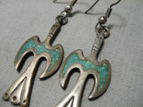 Long Rare Vintage Native American Zuni Green Turquoise Sterling Silver Native Americsn Earrings-Nativo Arts