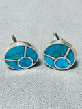 Early And Very Rare Vintage Native American Zuni Turquoise Inlay Sterling Silver Earrings-Nativo Arts