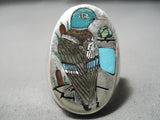 Important Zuni Native American Bird Artist Sterling Silver Turquoise Ring-Nativo Arts