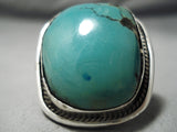 One Of The Biggest Vintage Native American Navajo Squared Green Turquoise Sterling Silver Ring-Nativo Arts