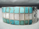One Of The Best Earlier Vintage Native American Zuni Turquoise Channel Sterling Silver Bracelet-Nativo Arts